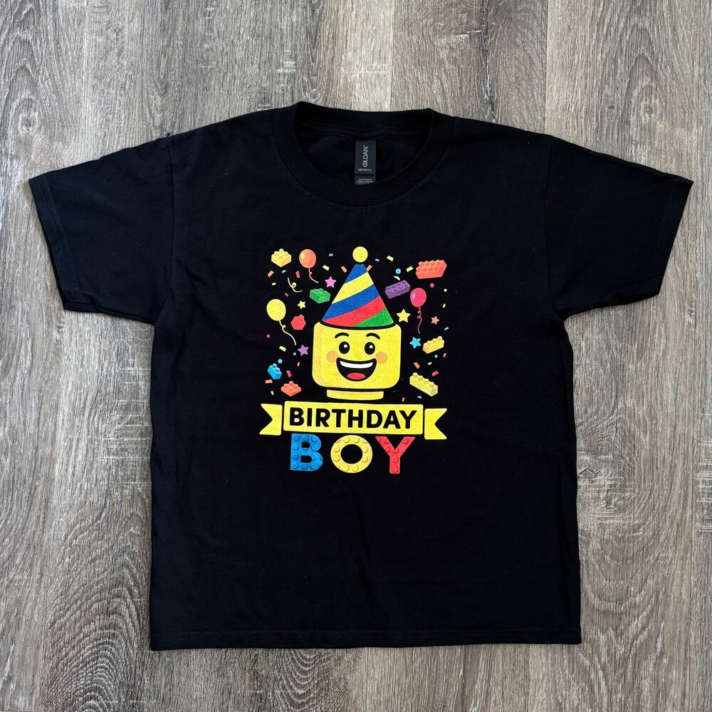 Lego Building Bricks Boy Birthday Shirt in Black - Youth Size: Small
